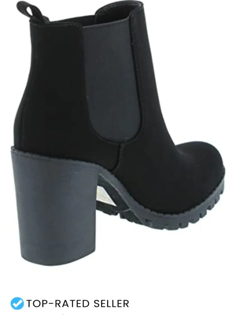Women's Ankle Bootie with Chunky Heel Lug Sole Elastic Gore Pull-On